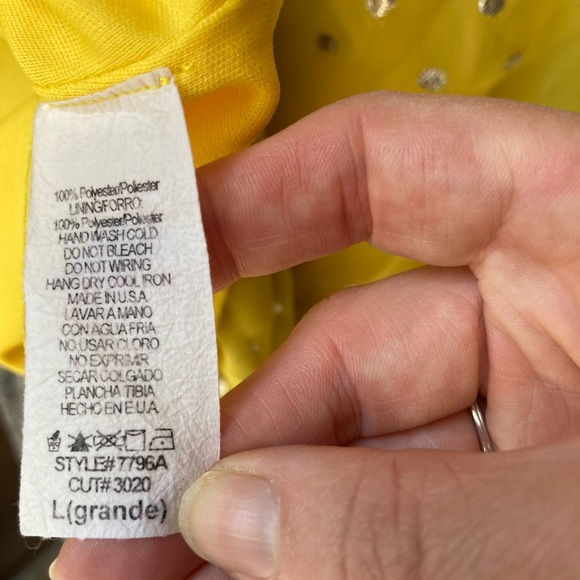 Sunny yellow top with silver polka dots L - Picture 6 of 6